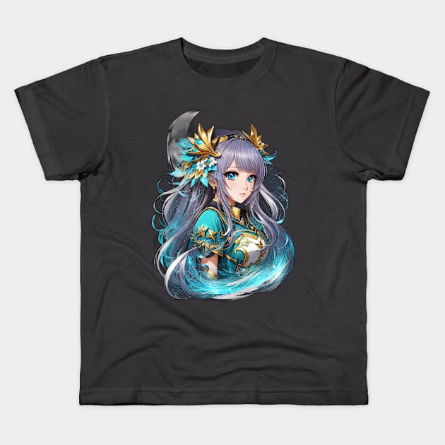 Whispers of Cetus: Enigmatic Anime Character Art Kids T-Shirt by artbydikidwipurnama